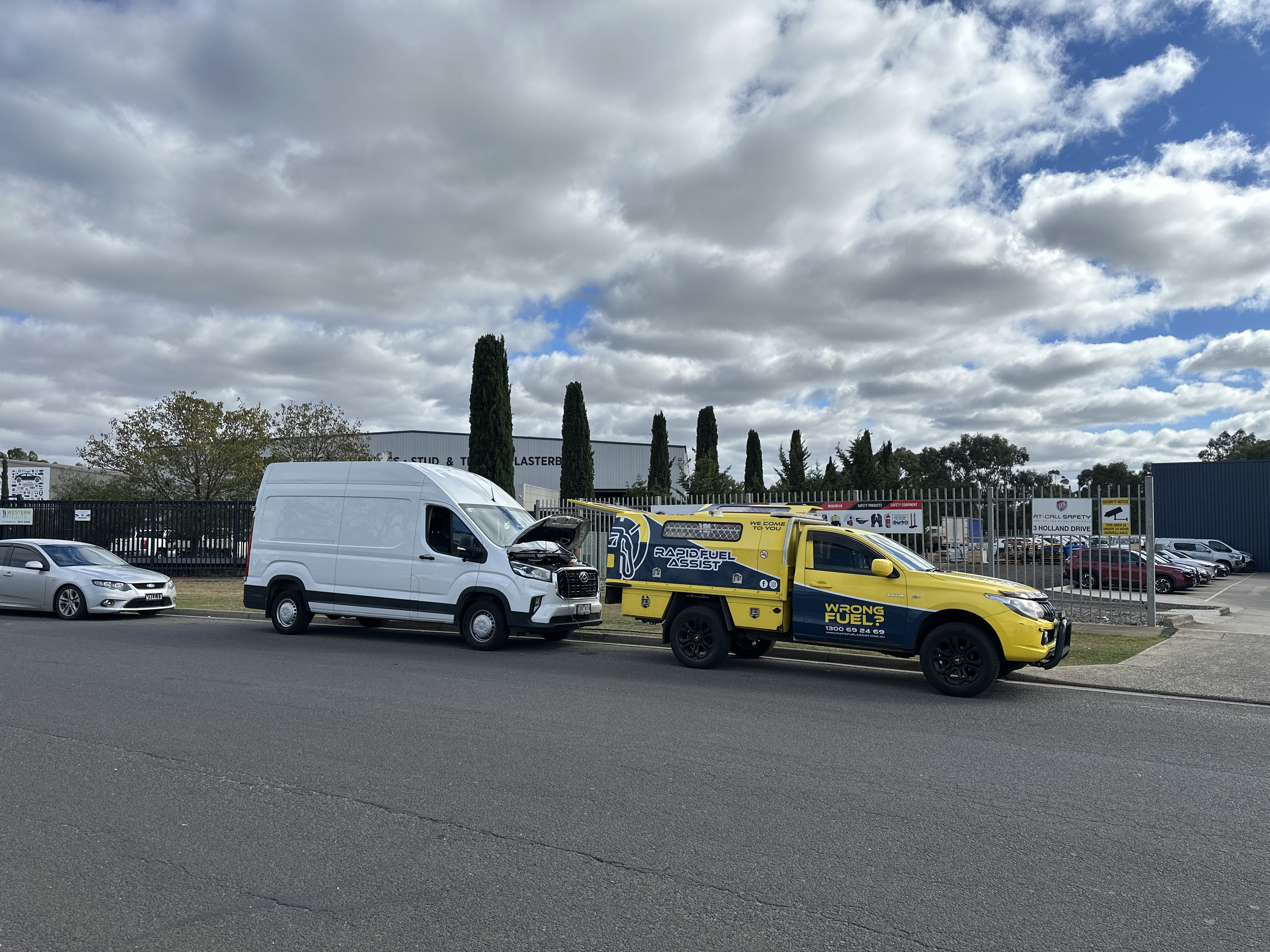 Rapid Fuel Assist ute attending a commercial van wrong fuel callout in Melbourne